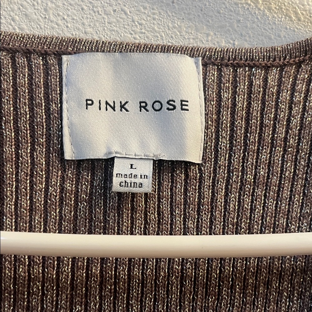 Pink Rose Brown V-Neck Sweater - Picture 2 of 9